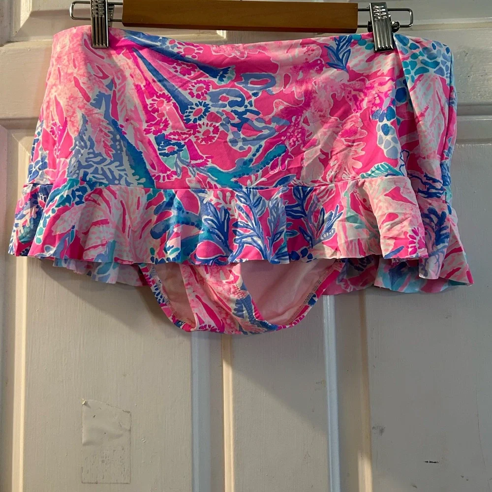 Lilly Pulitzer Pink Blue Floral Swim Skirt with Ruffle - Picture 1 of 2